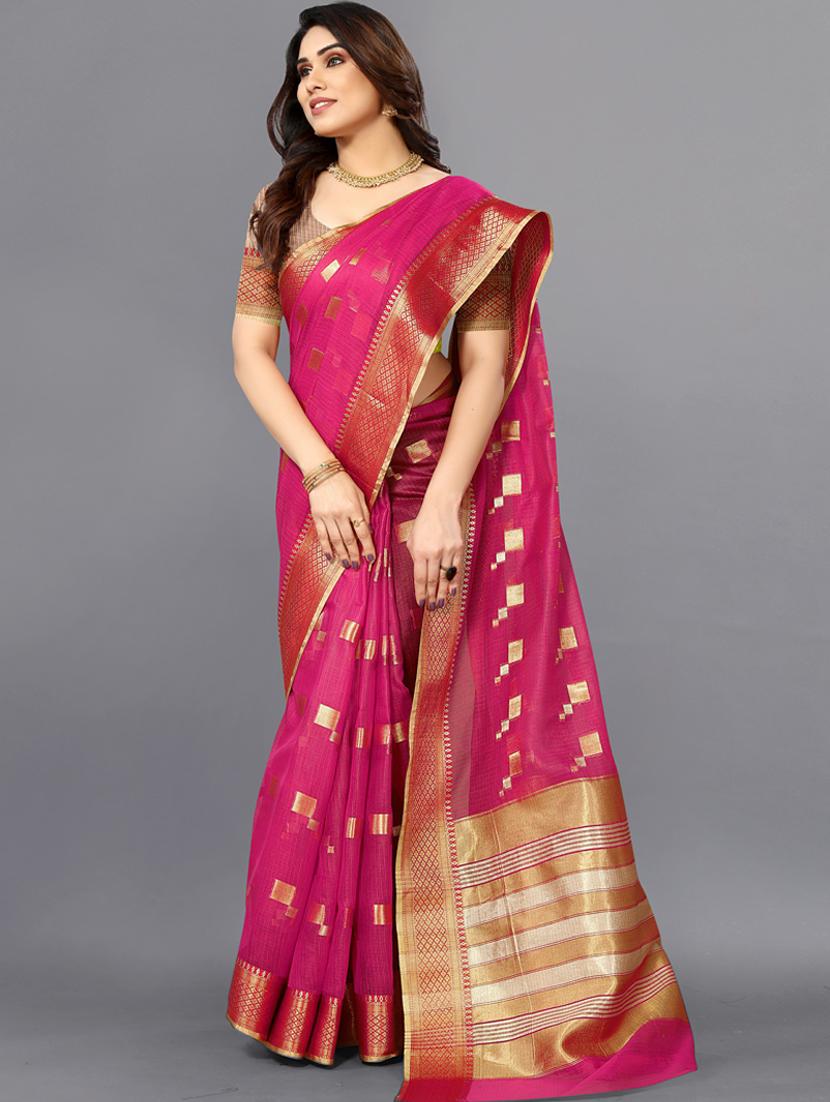 women's self design pink colored saree with blouse - 20168554 -  Zoom Image - 0