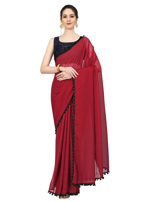women's solid red colored saree with blouse - 20168612 -  Standard Image - 0