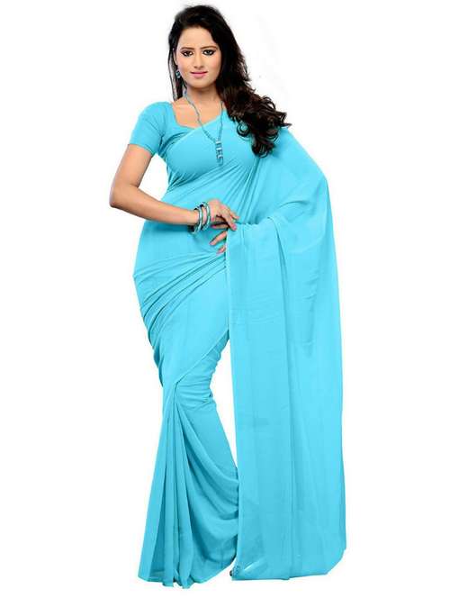 women's solid aqua blue colored saree with blouse - 20168692 -  Standard Image - 0