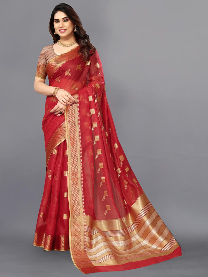 women's self design red colored saree with blouse - 20168716 - Zoom Image - 0