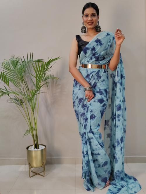 women's printed light blue colored saree with blouse - 20168755 -  Standard Image - 0