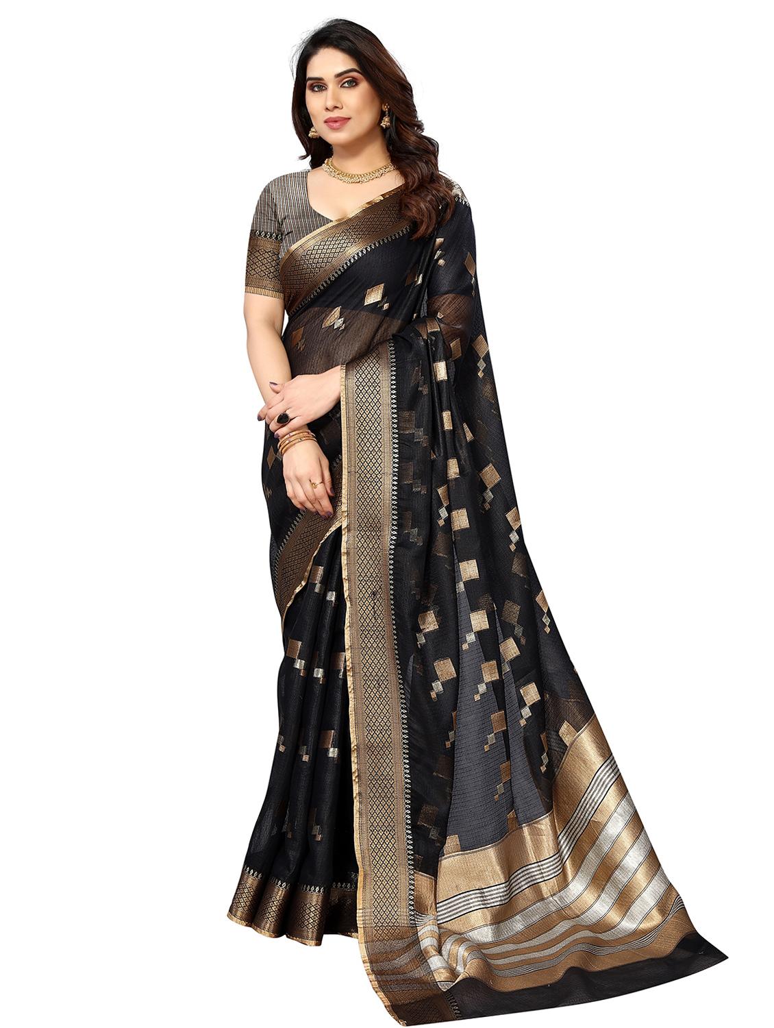 women's self design black colored saree with blouse - 20168803 - Zoom Image - 0