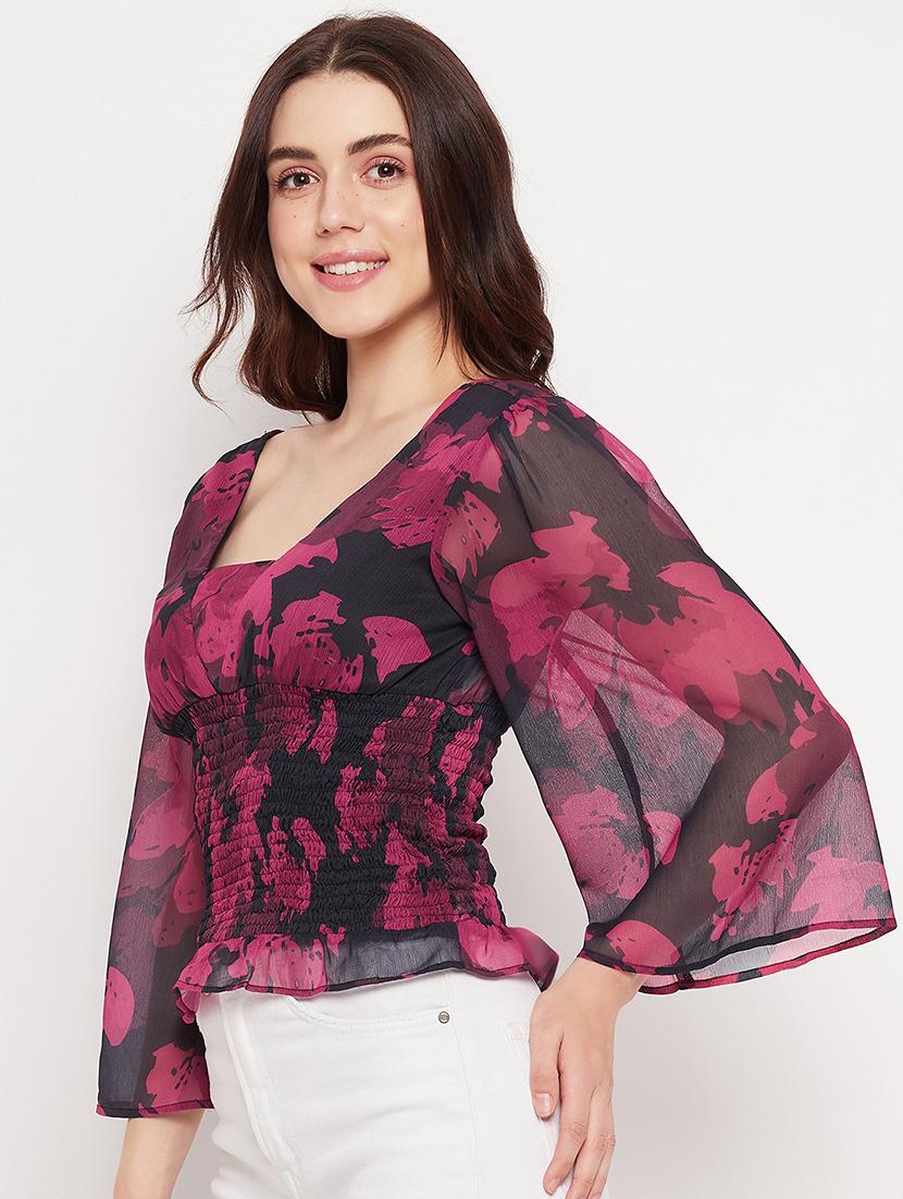 women's blouson v neck top - 20168957 - Standard Image - 1