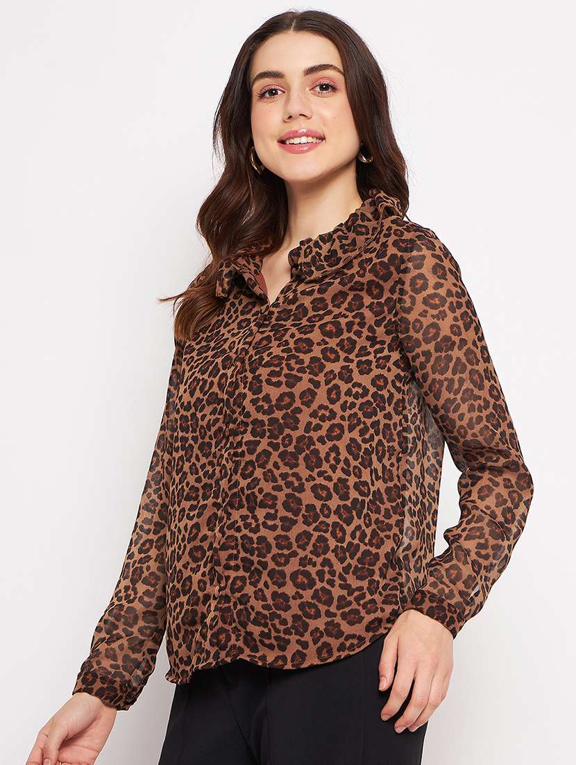 brown printed chiffon regular top - 20168962 -  Standard Image - 1