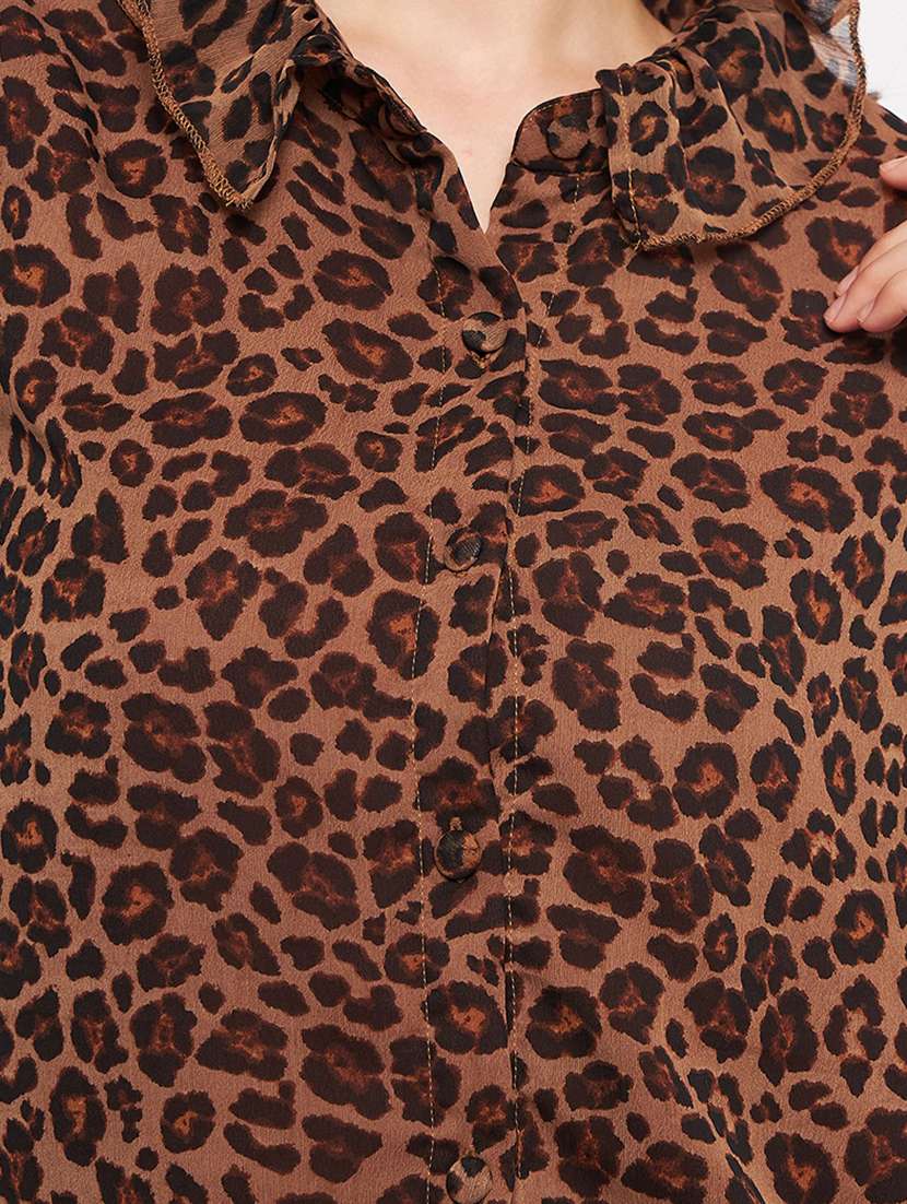 brown printed chiffon regular top - 20168962 -  Standard Image - 4