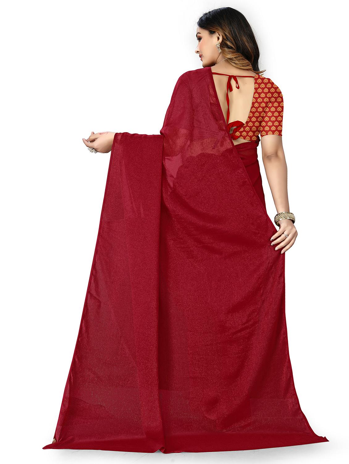 maroon solid saree with blouse - 20169331 - Standard Image - 1