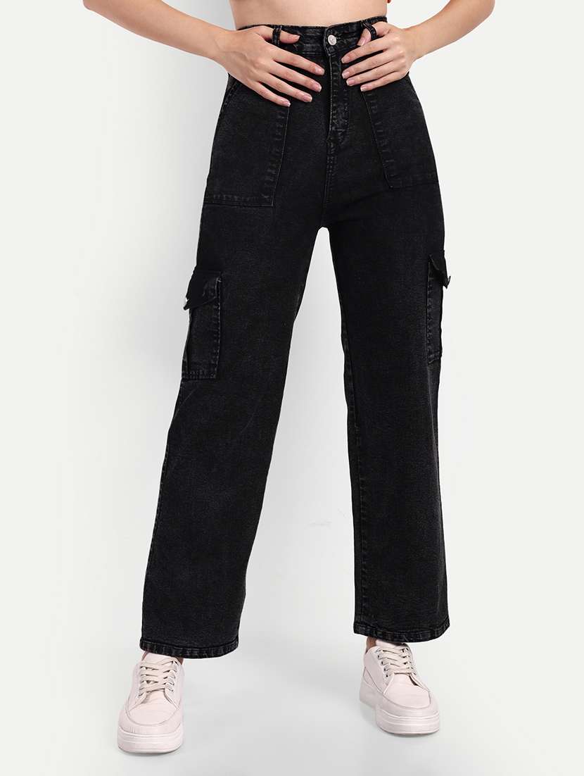 women plain black cargos