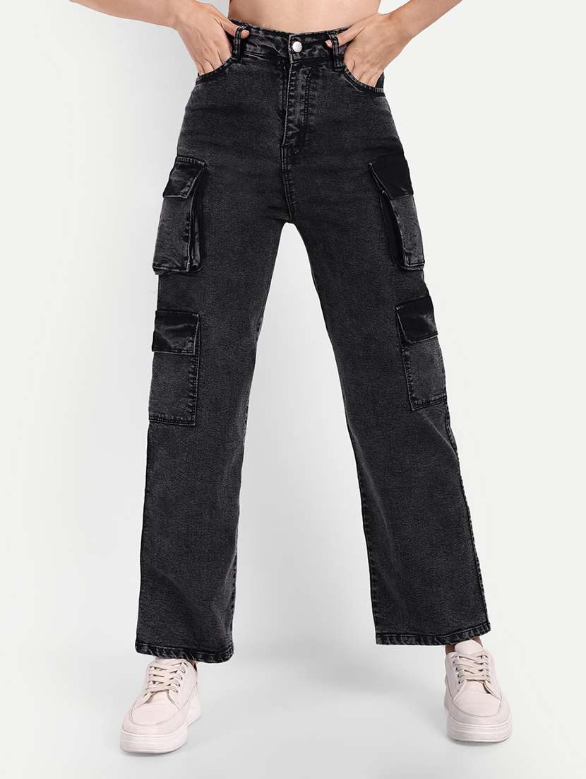women's plain cargo jeans