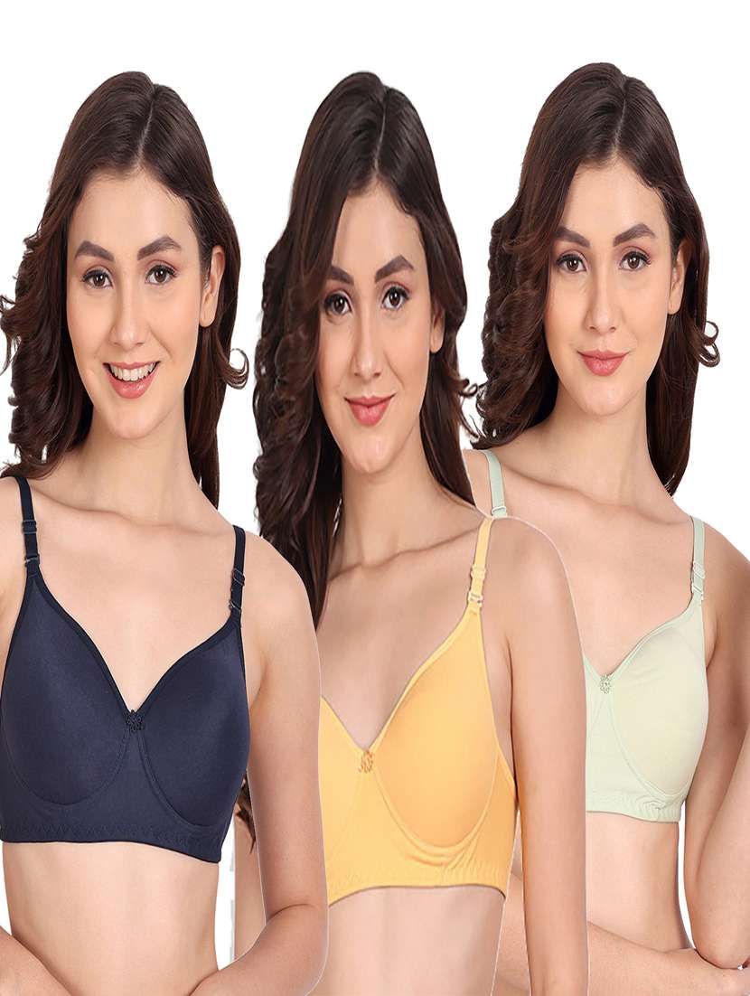 pack of 3 solid multi coloredn regular bra