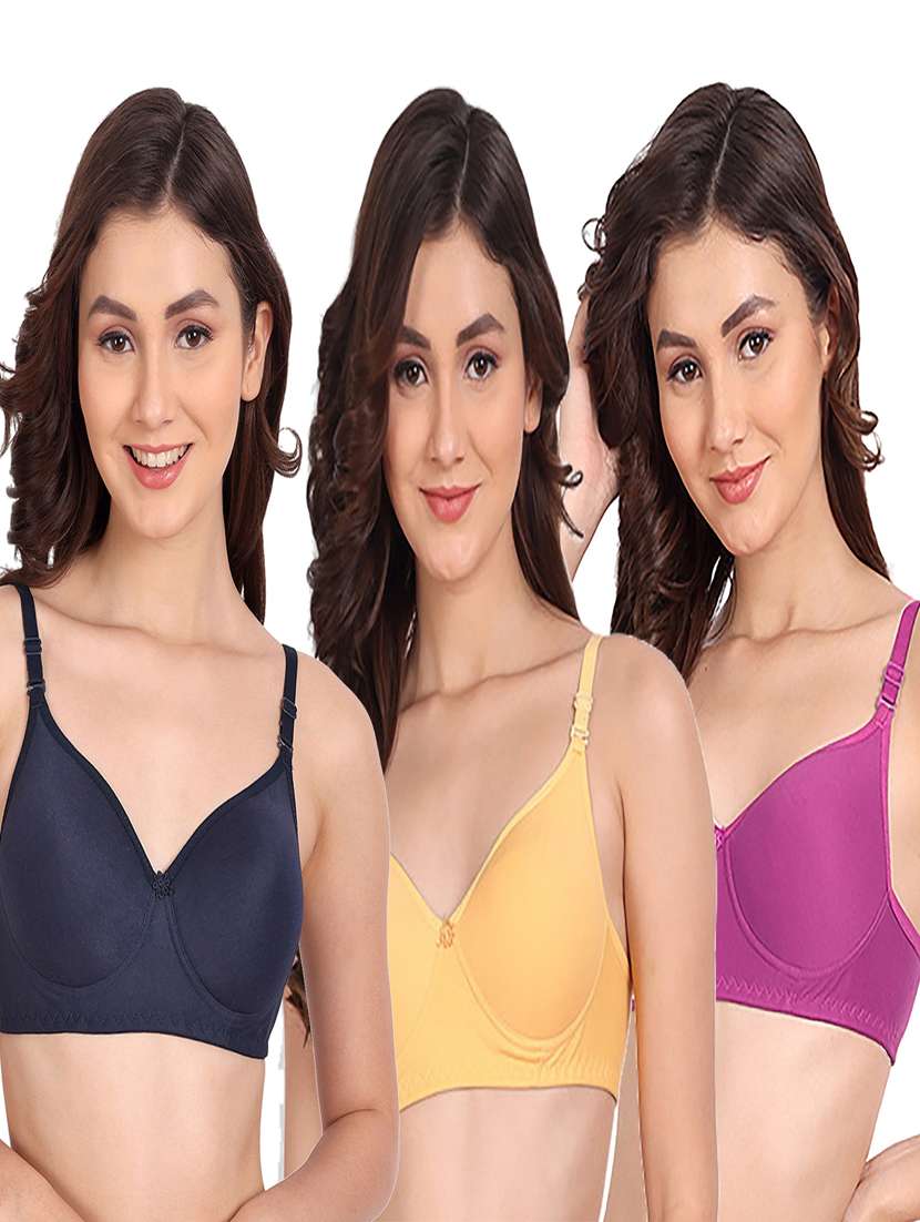 pack of 3 solid multi coloredn regular bra