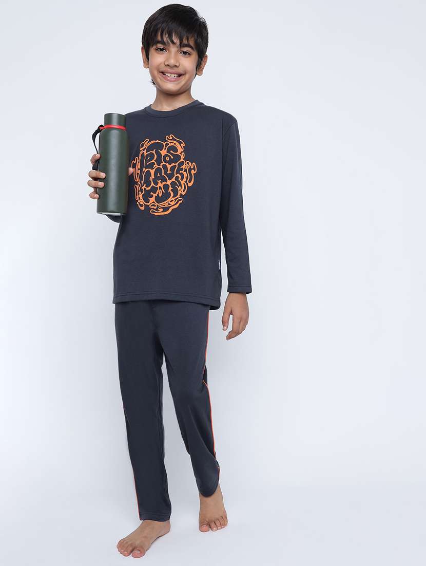 boys navy blue printed t-shirt & pyjama set