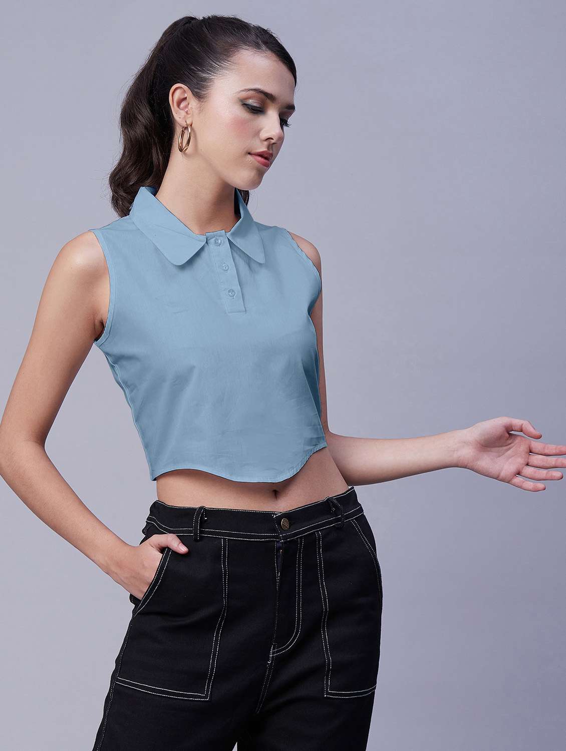 women's crop collared top - 20171131 -  Standard Image - 1