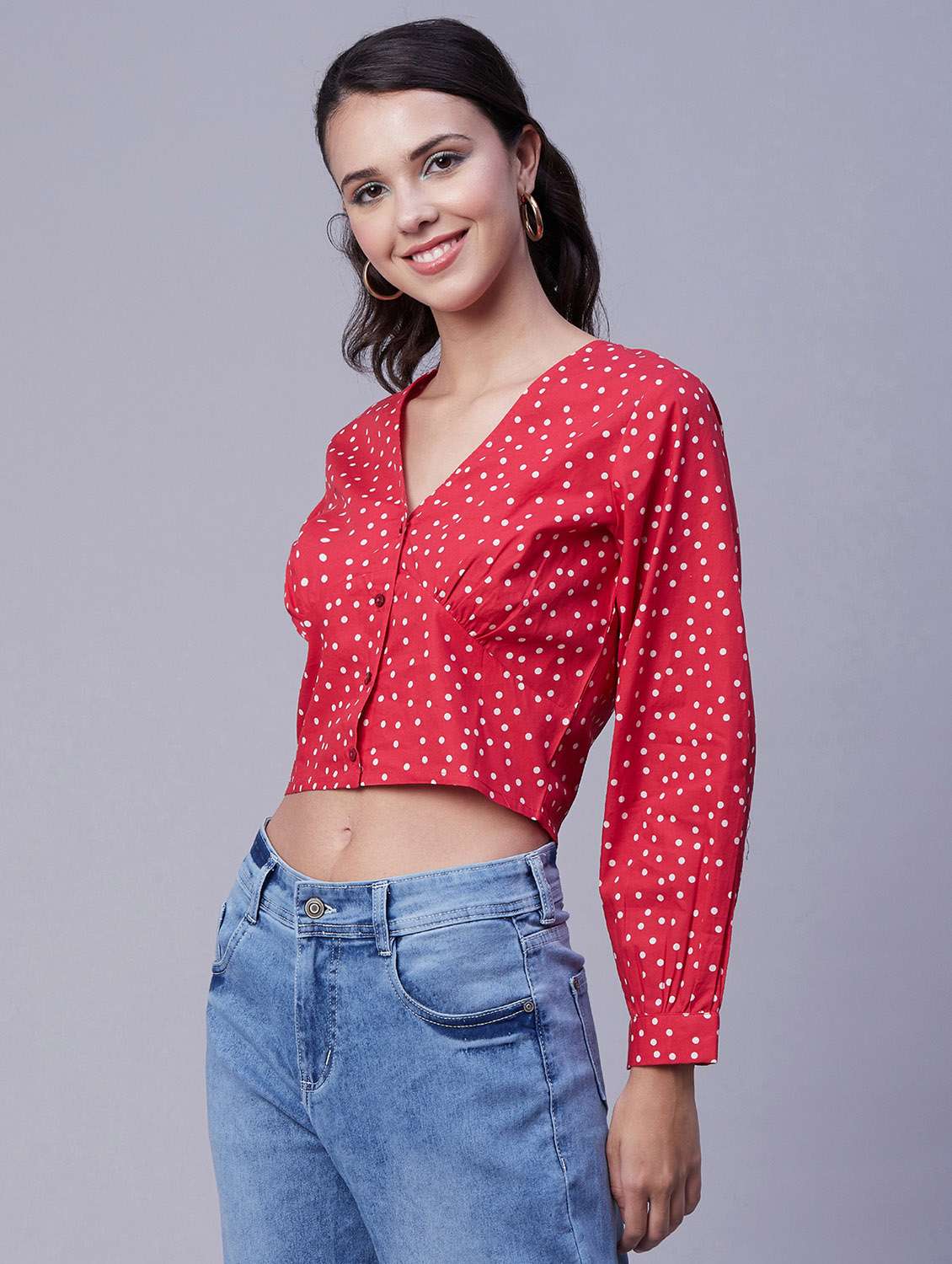 women's crop v neck top - 20171139 -  Standard Image - 1