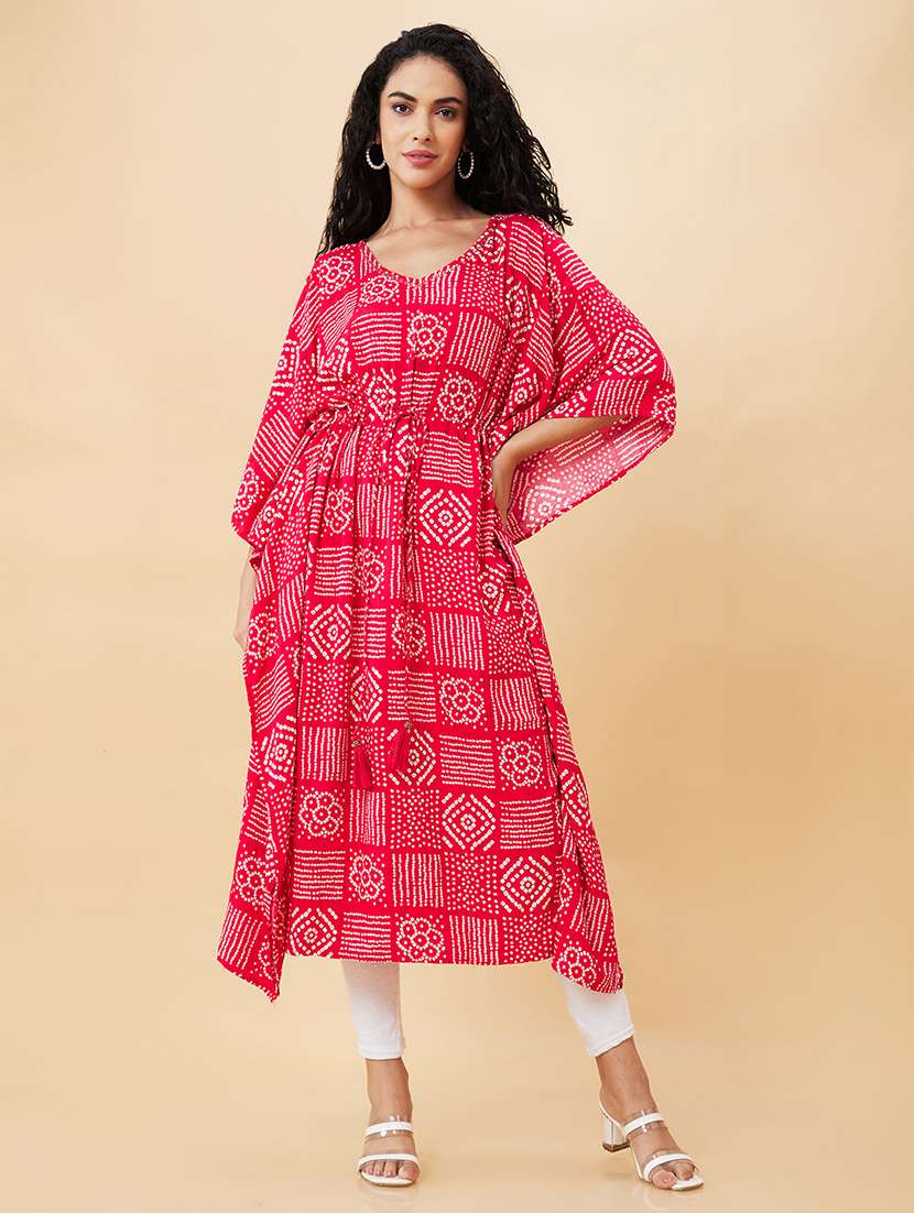 pink bandhani printed kaftan kurta - 20171173 -  Standard Image - 1