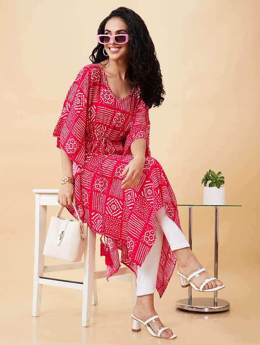 pink bandhani printed kaftan kurta - 20171173 -  Standard Image - 4