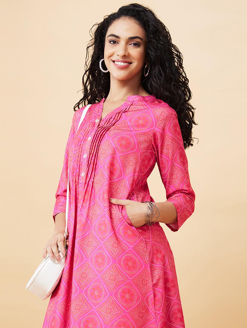 women pink polyester a-line kurta - 20171174 - Standard Image - 4