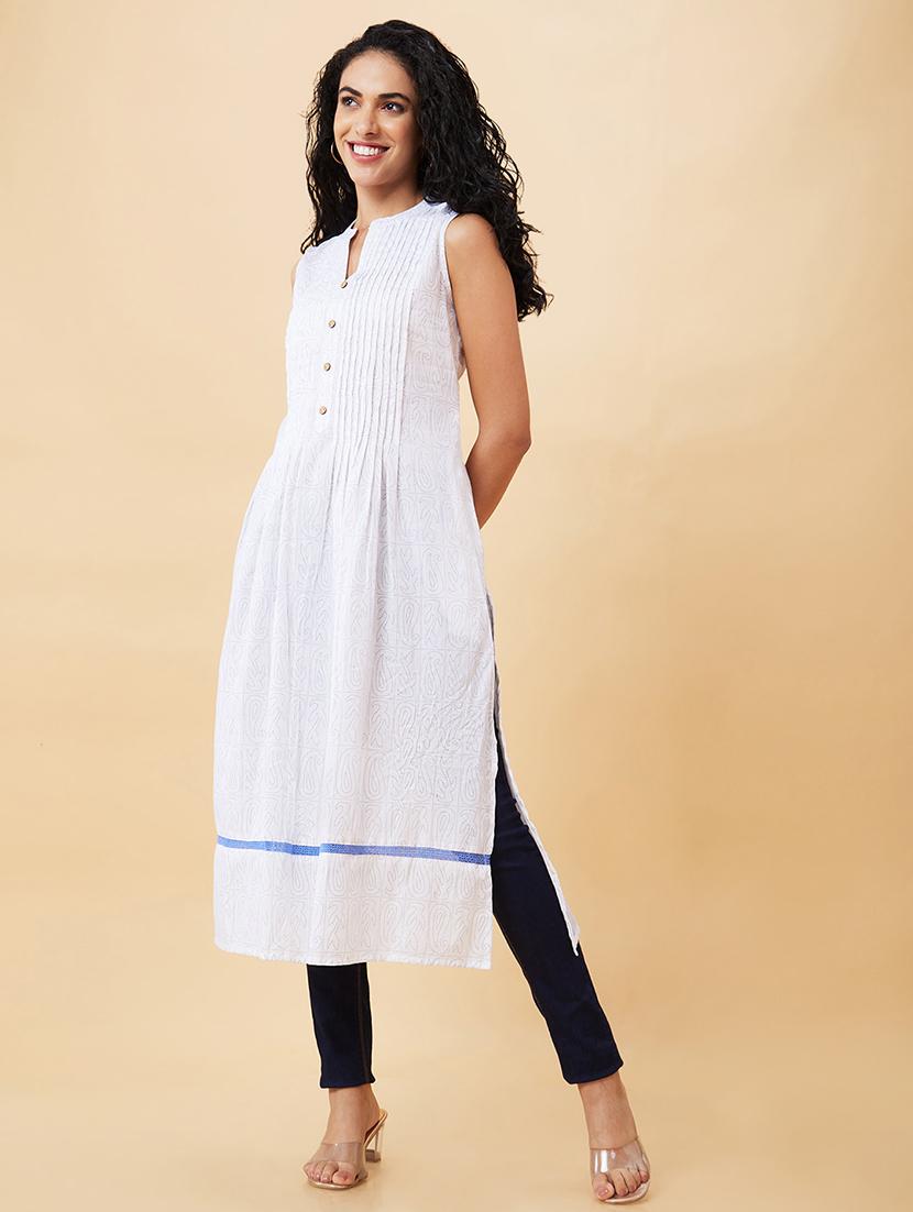 women white cotton a-line kurta - 20171177 -  Standard Image - 1