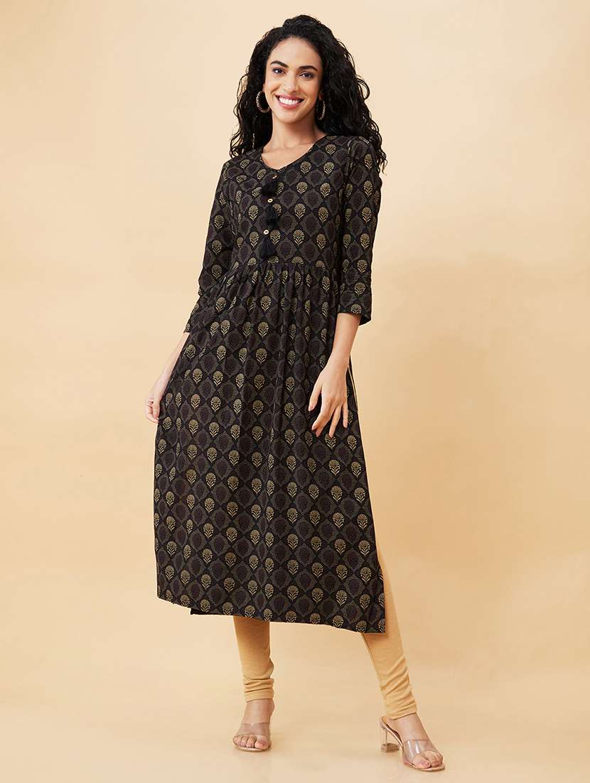 women black viscose a-line kurta - 20171179 -  Standard Image - 1