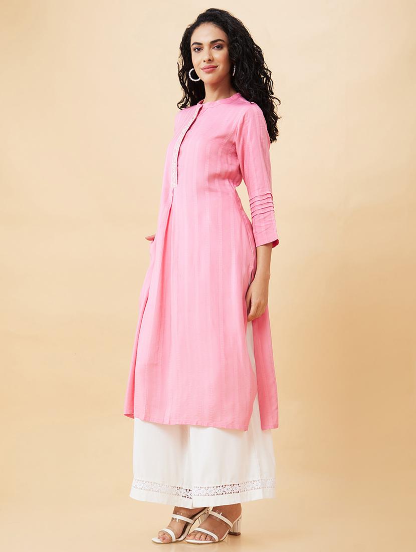 women pink polyester straight kurta - 20171183 -  Standard Image - 1