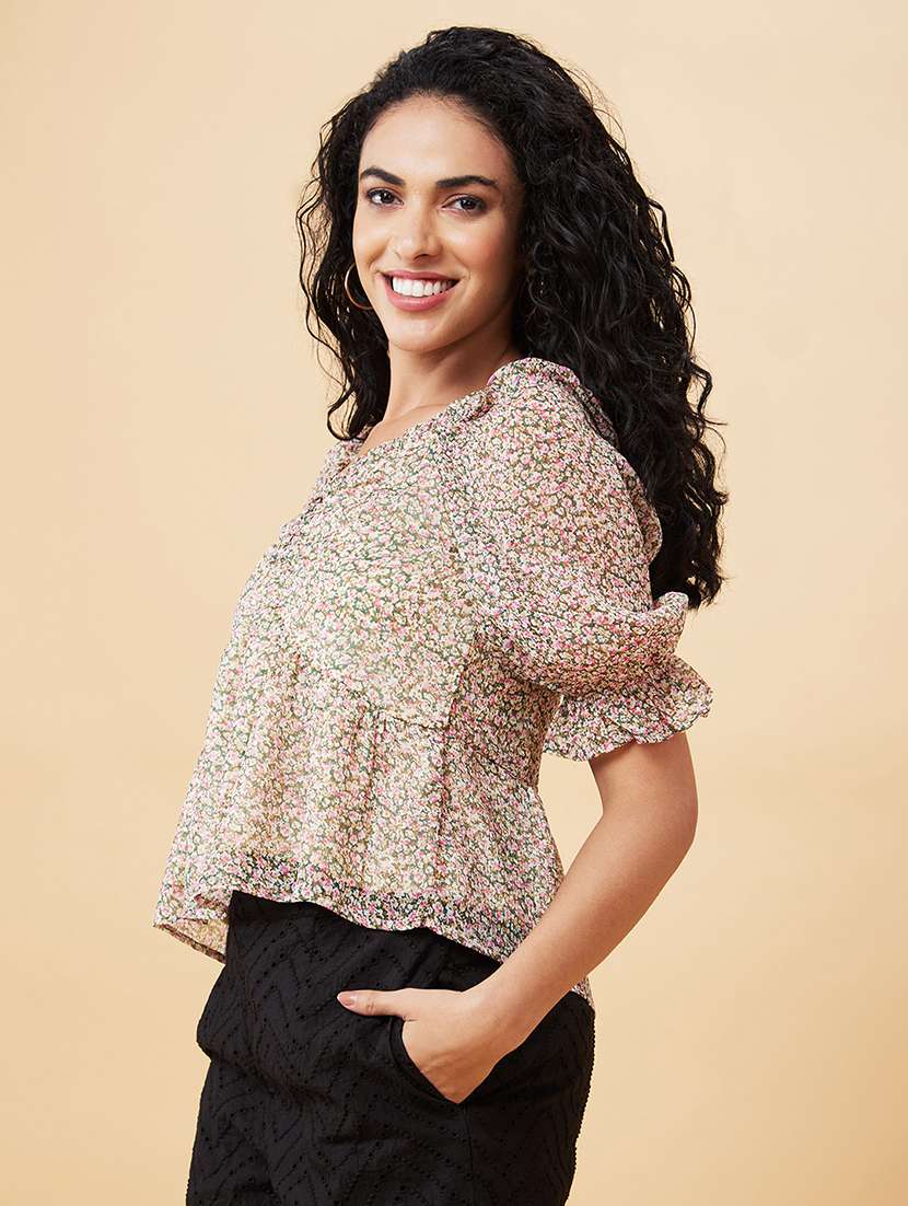 multicolored floral printed regular top - 20171186 -  Standard Image - 1