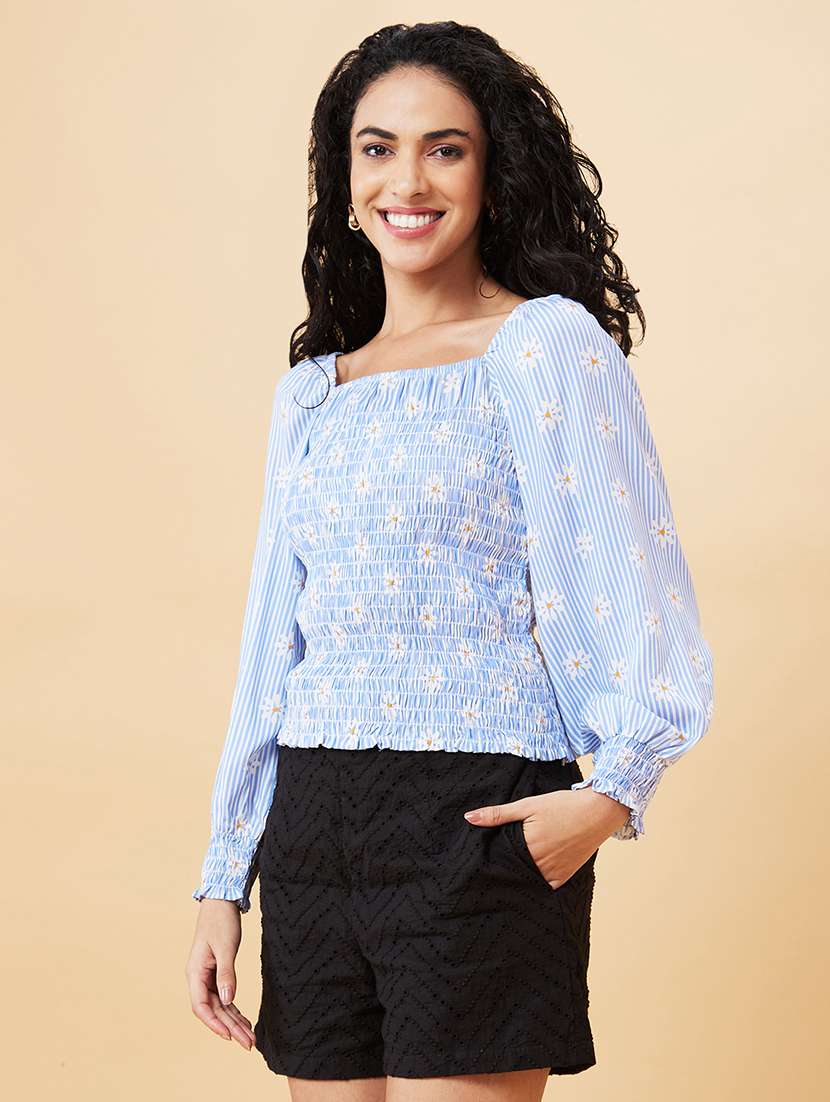 women light blue viscose regular top - 20171188 -  Standard Image - 1