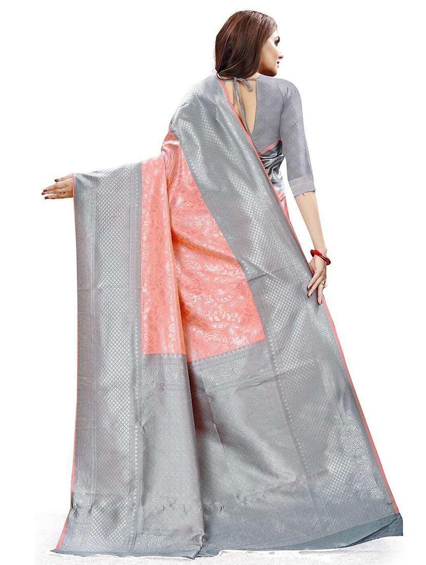 peach assam silk saree with blouse - 20171251 -  Standard Image - 1