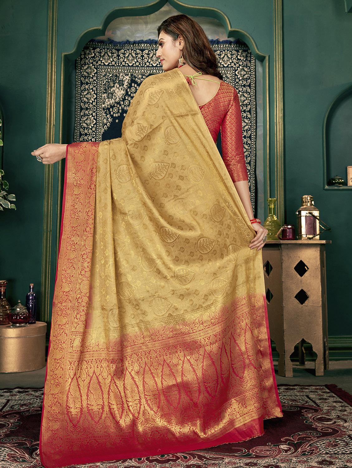 yellow kanjivaram saree with blouse - 20171363 - Standard Image - 1