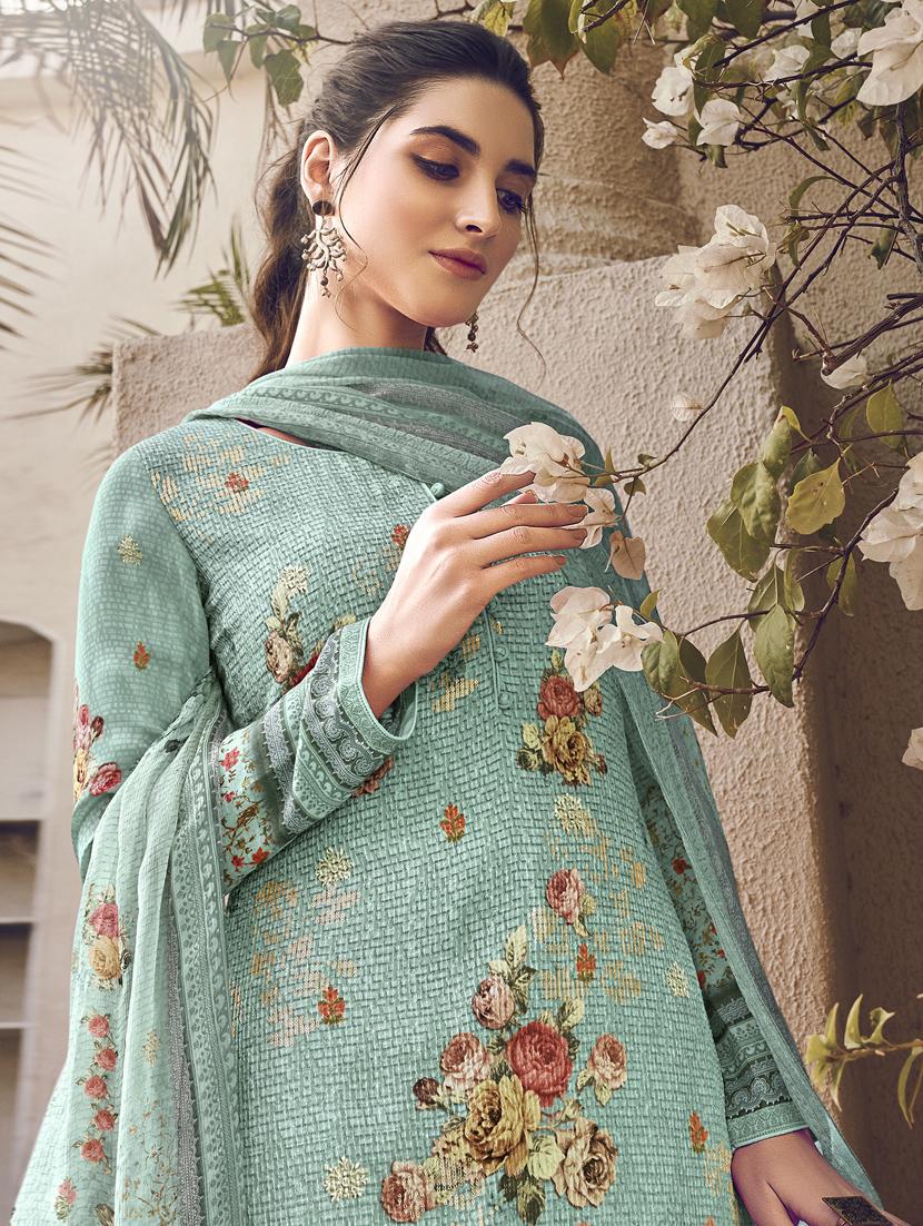 turquoise palazzo suits unstitched suit - 20171392 - Standard Image - 1