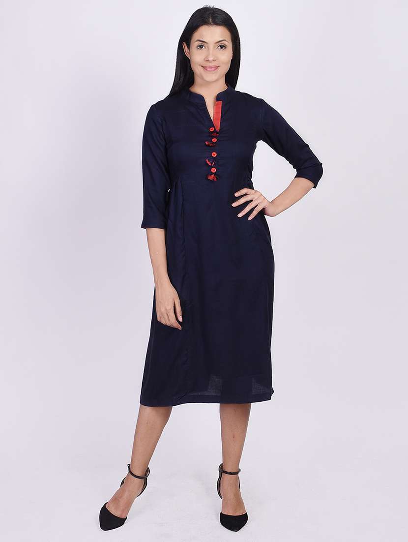 mandarin neck solid a-line kurta