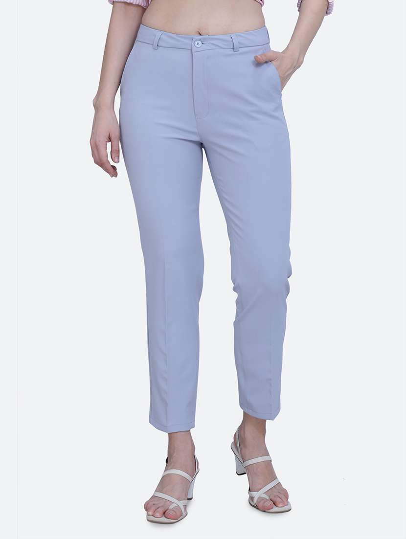 women solid flat front trouser