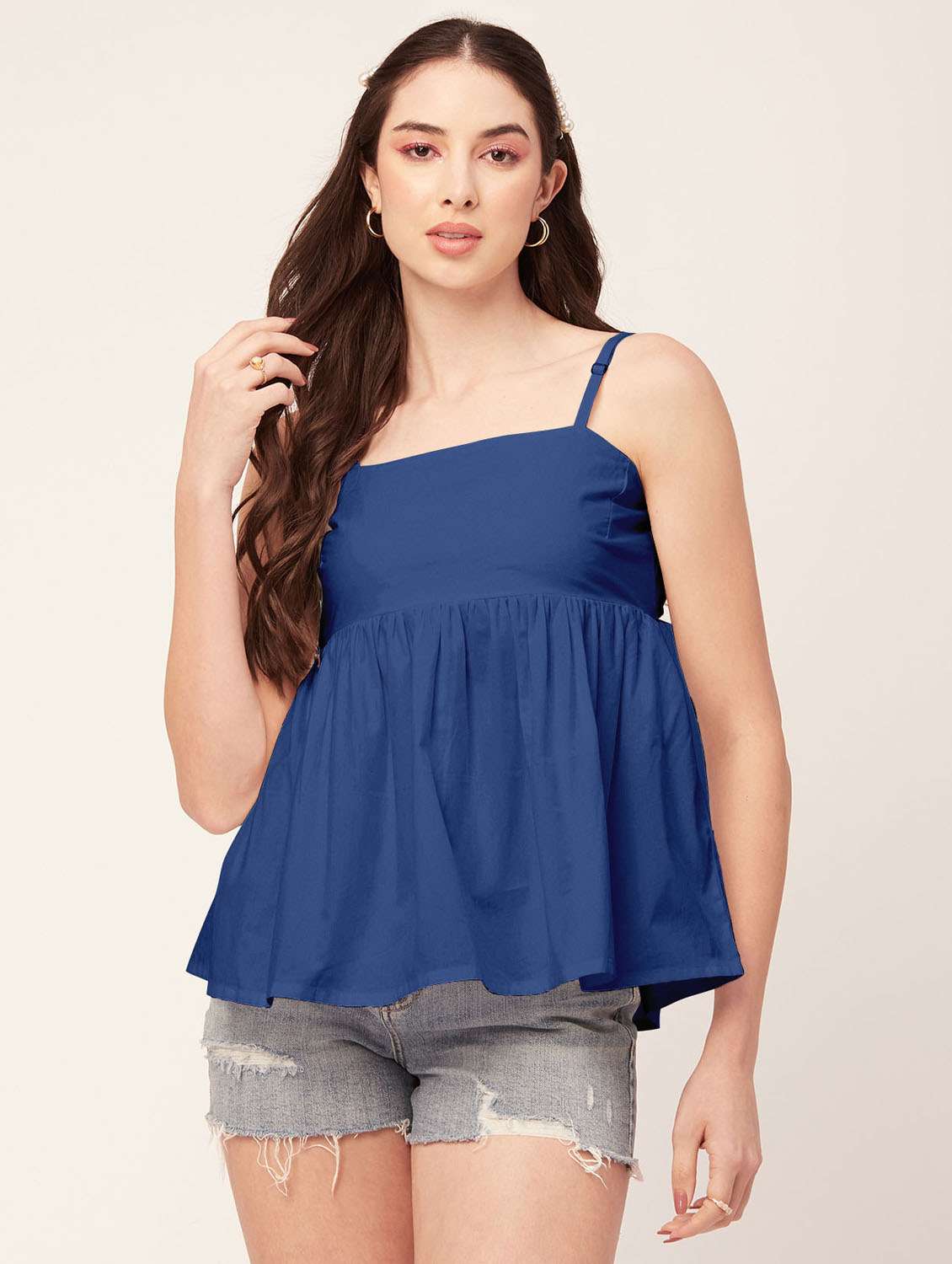 women's peplum shoulder strap top