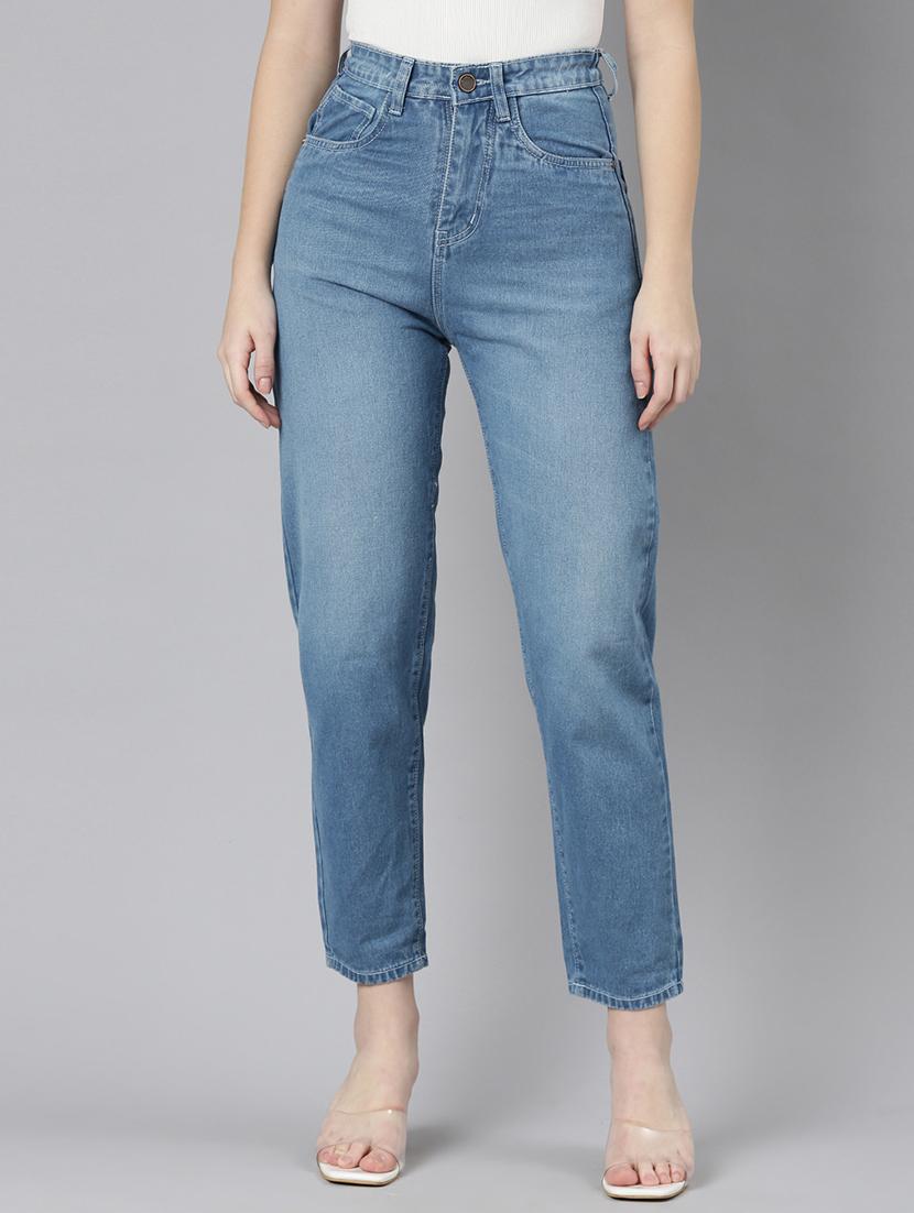 blue solid high rise mom fit ankle length jeans - 20172374 - Zoom Image - 0