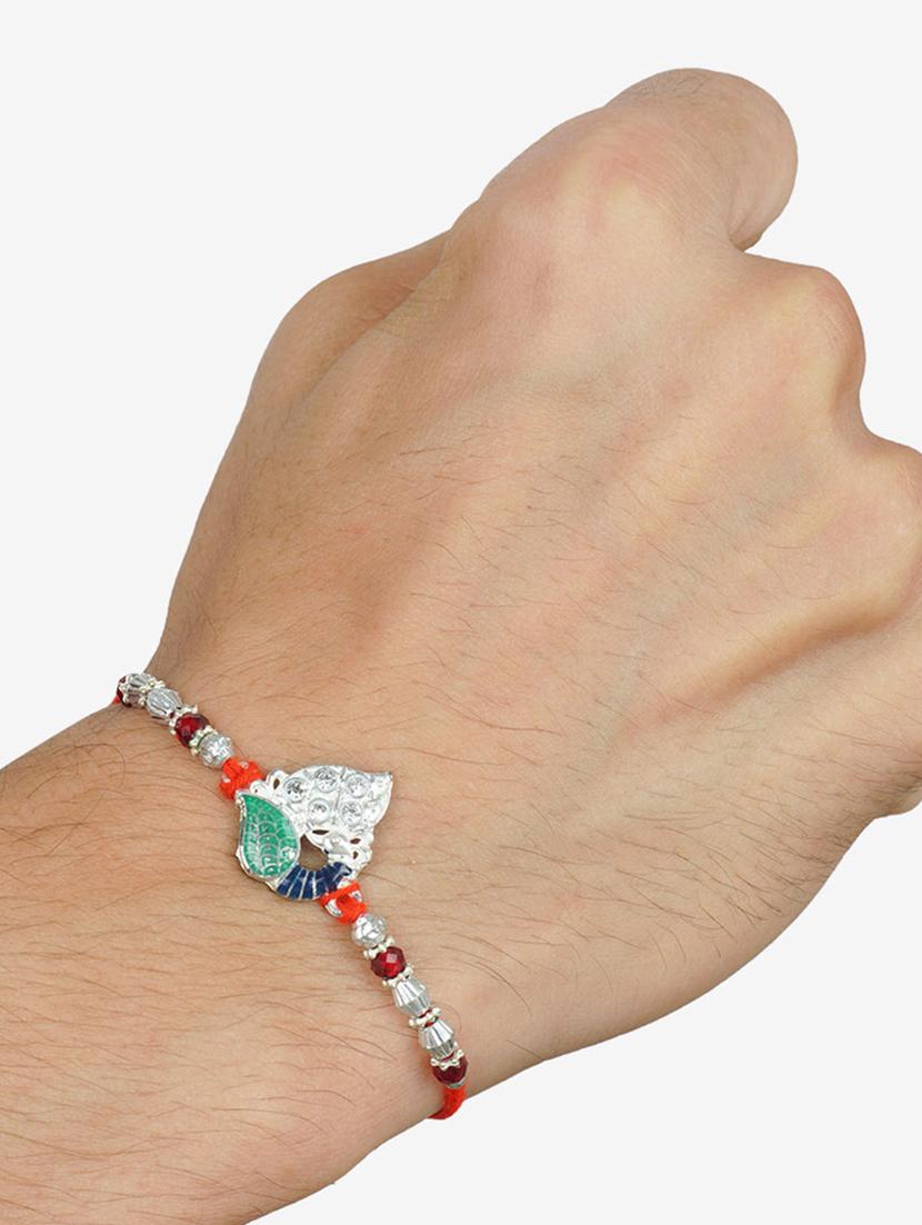 silver plated cotton mauli rakhi - 20172710 - Standard Image - 4