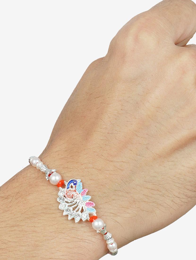 silver plated cotton mauli rakhi - 20172715 - Standard Image - 4