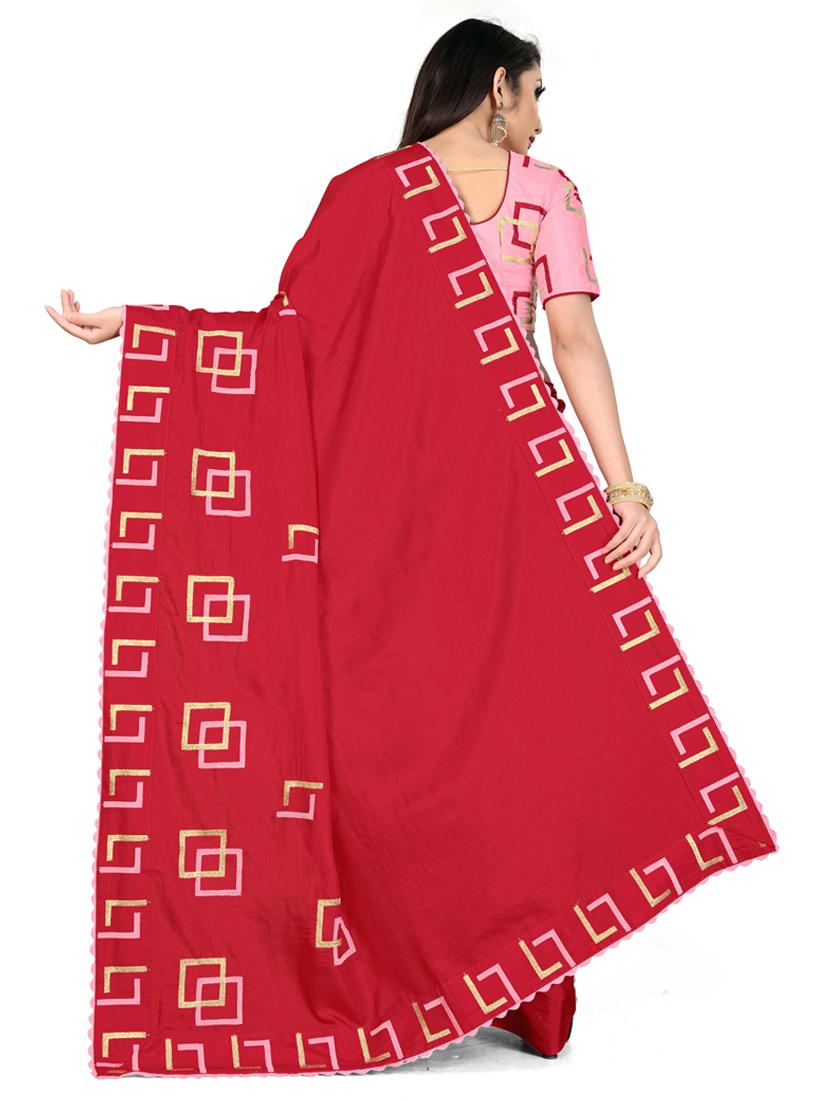 women's geometric pink colored saree with blouse - 20173078 - Standard Image - 1