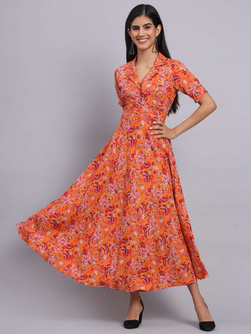 printed fit & flared ethnic dress