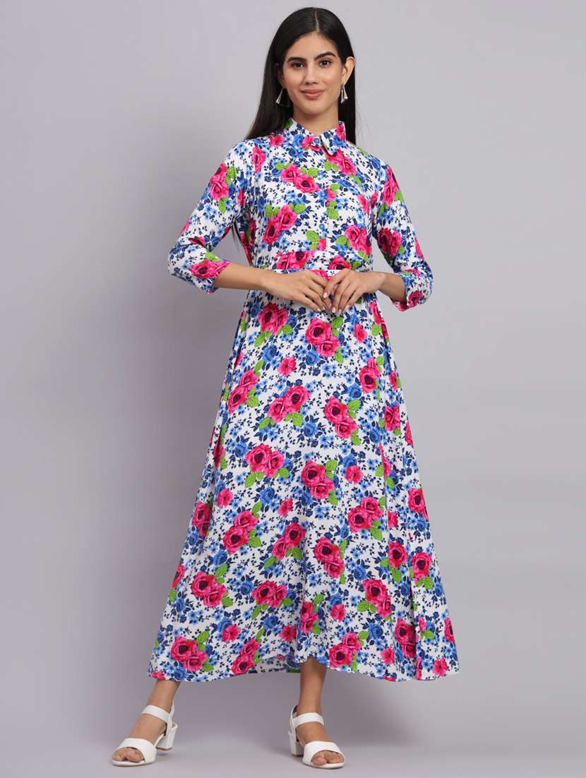 Floral Printed Fit & Flared Ethnic Dress