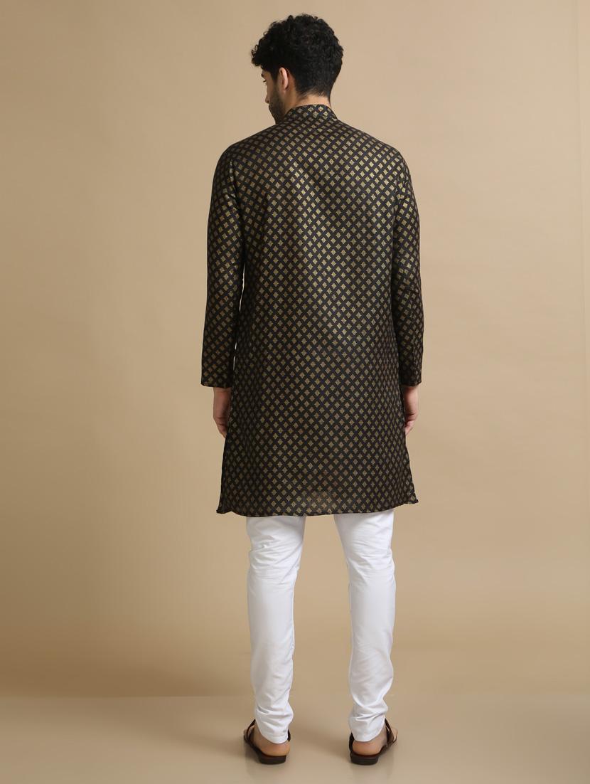 black cotton kurta pyjama ethnic wear set - 20173928 - Standard Image - 4