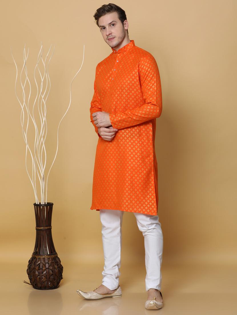 orange cotton kurta pyjama ethnic wear set - 20173940 - Standard Image - 1