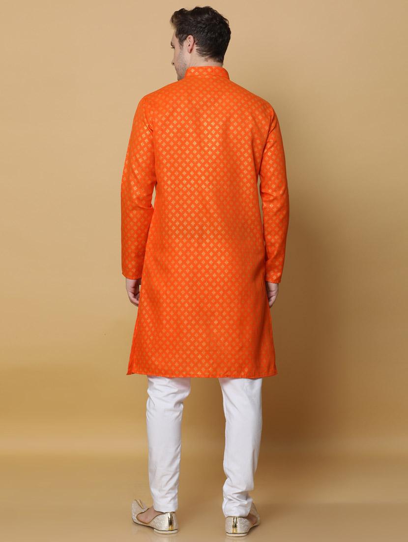 orange cotton kurta pyjama ethnic wear set - 20173940 - Standard Image - 4