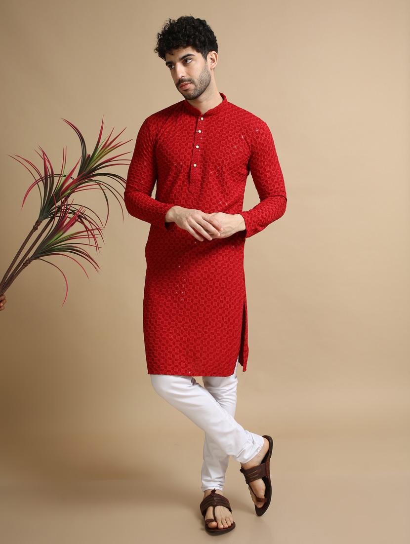 rayon lucknowi embroidered kurta pyjama - 20173944 -  Standard Image - 1