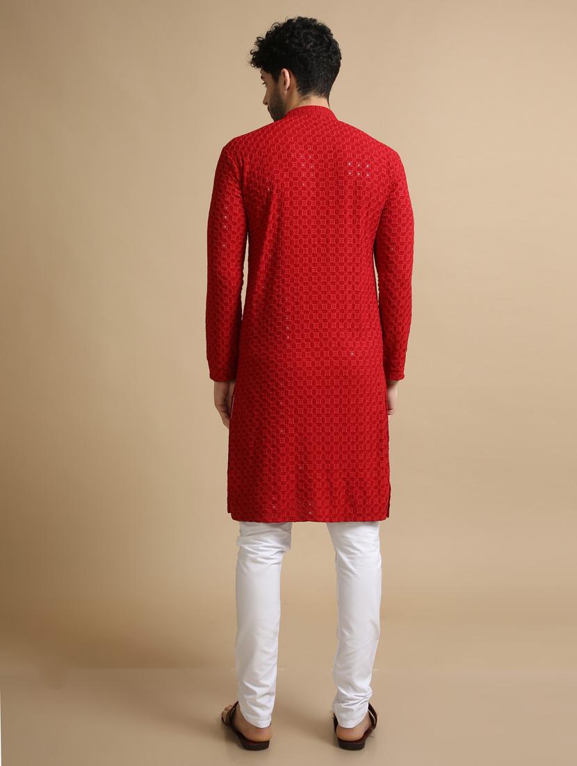 rayon lucknowi embroidered kurta pyjama - 20173944 - Standard Image - 4