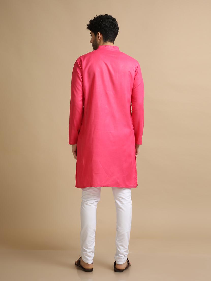pink cotton plain long legnth kurta pyjama - 20173946 - Standard Image - 4