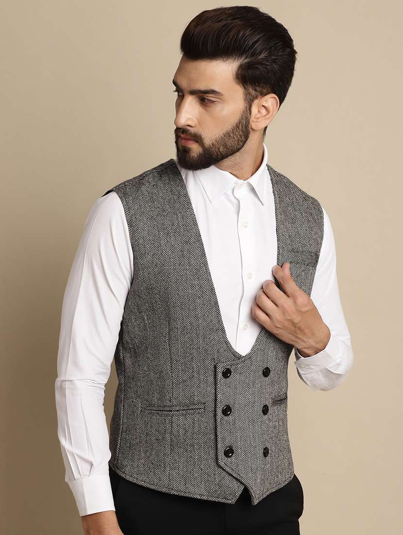 self design slim fit classic waistcoat
