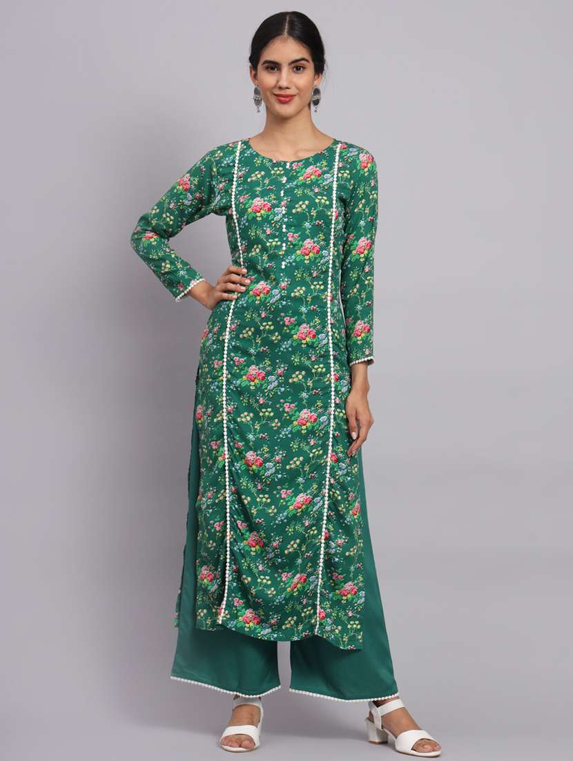 green printed kurta palazzo set 