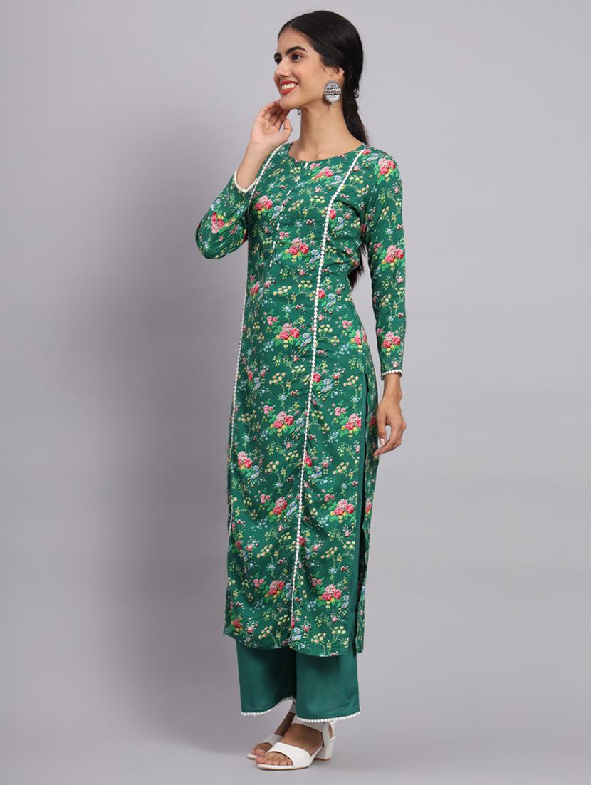 green printed kurta palazzo set - 20174124 - Standard Image - 1