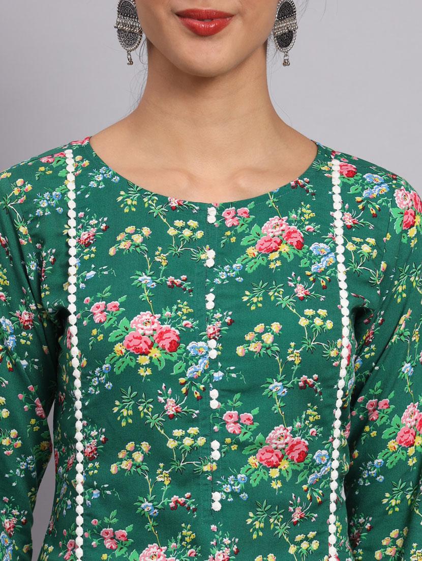 green printed kurta palazzo set - 20174124 - Standard Image - 4