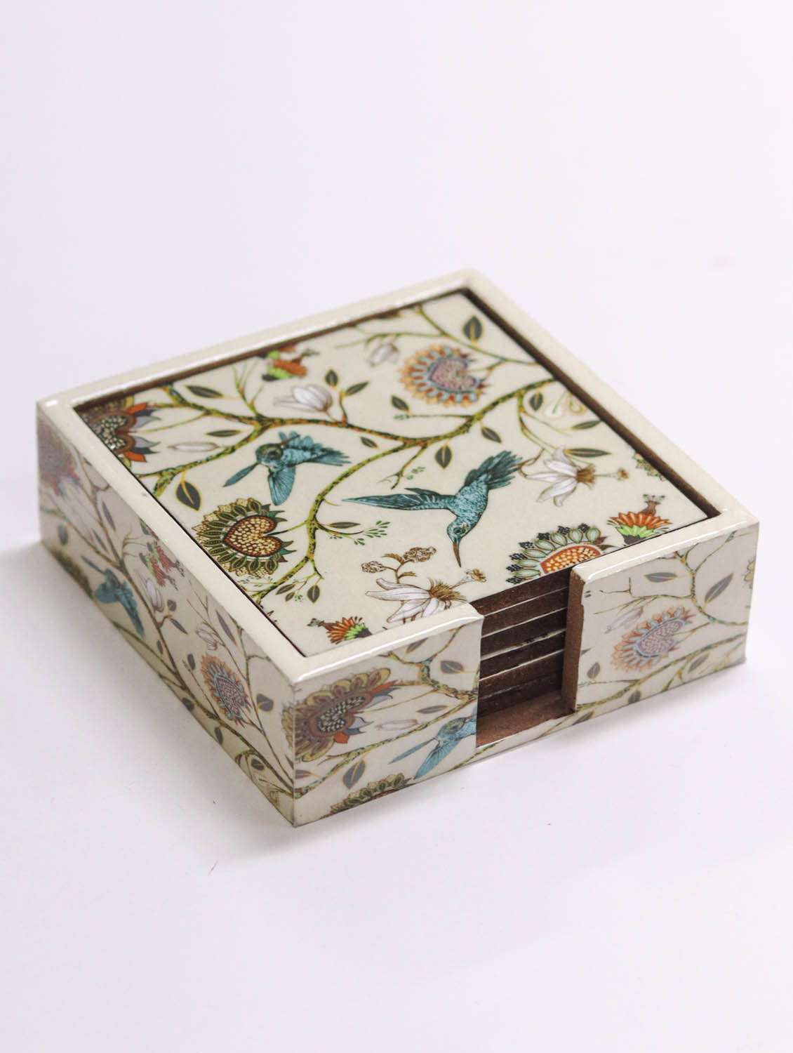 exquisite mdf coasters set of 6 with elegant wooden case - ambbi collections"