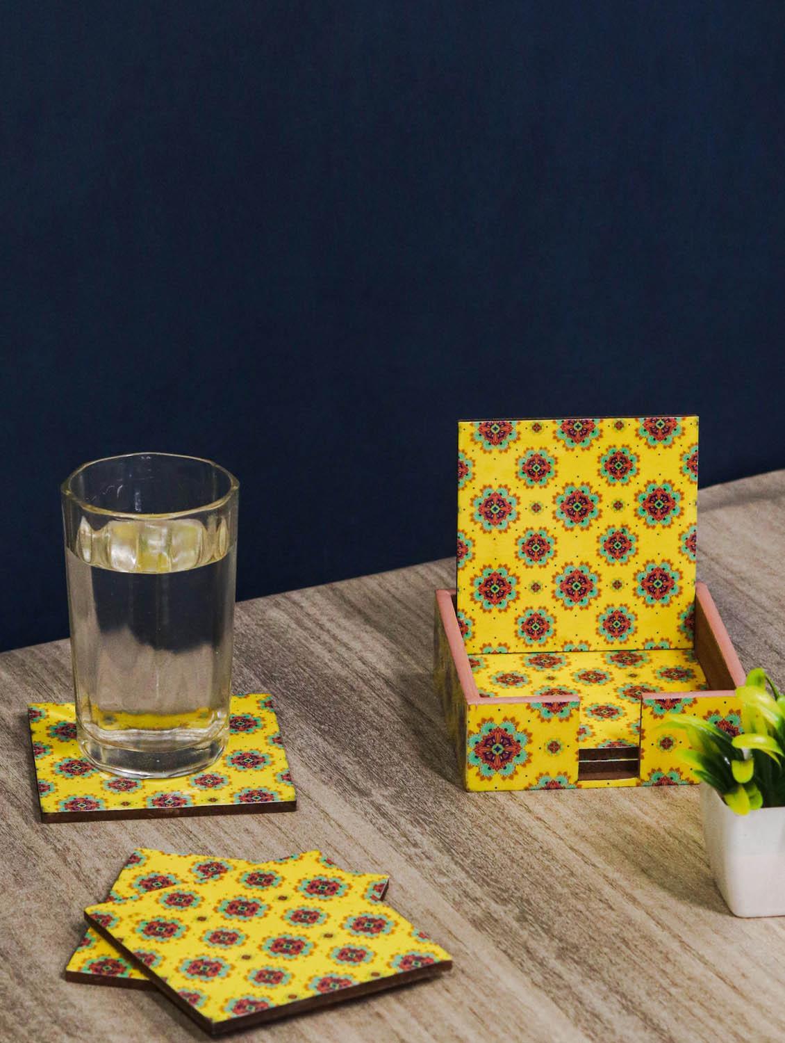 exquisite mdf coasters set of 6 with elegant wooden case - ambbi collections" - 20174323 - Standard Image - 4