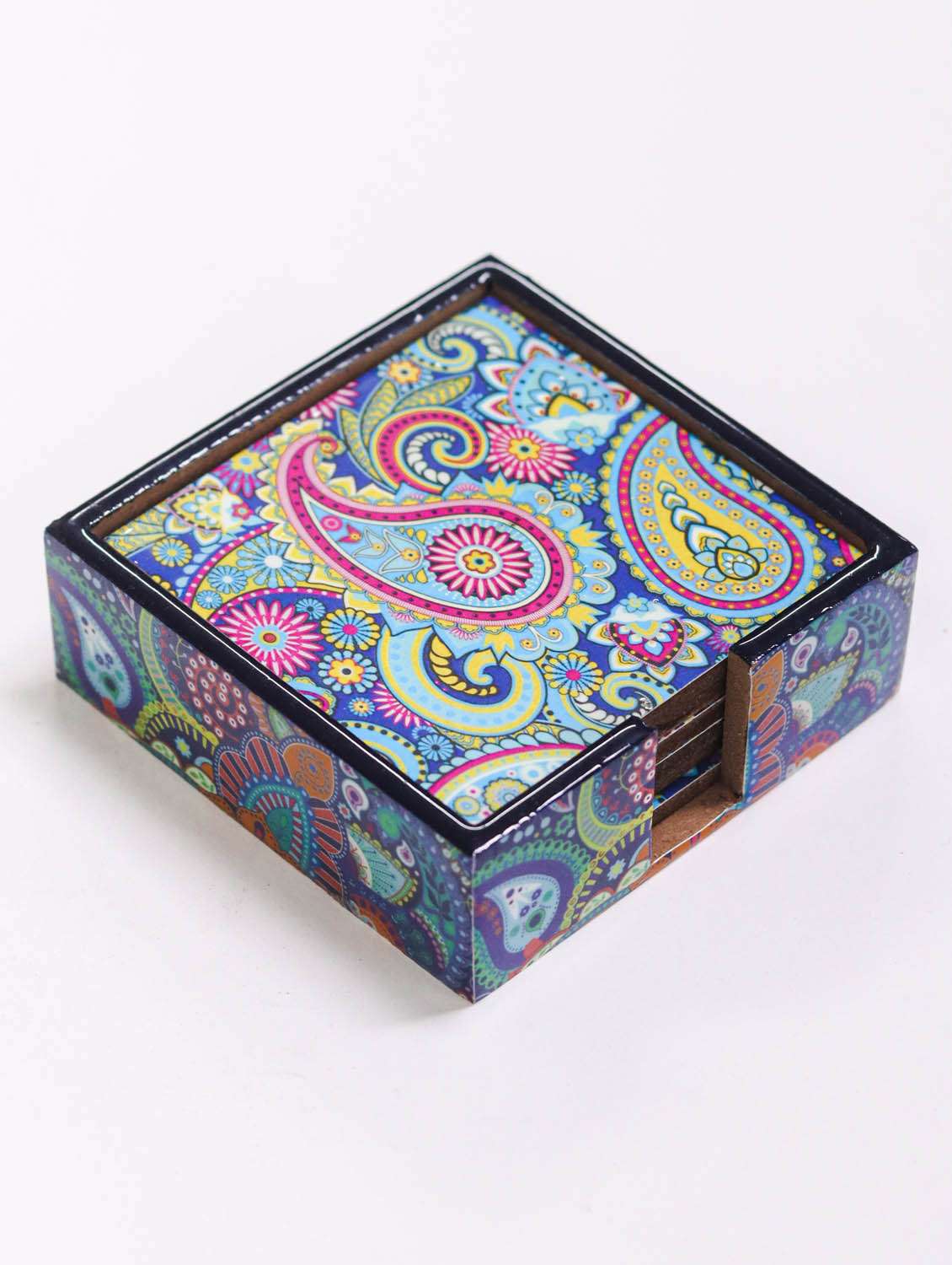 exquisite mdf coasters set of 6 with elegant wooden case - ambbi collections"